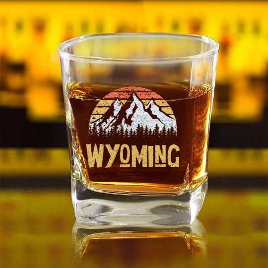 Vintage Retro Wy Wyoming Us Mountain State Square Whiskey Glasses