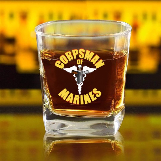 Us Navy Corpsman 8404 Fmf Veteran Front & Back Des Square Whiskey Glasses