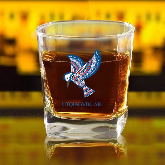 Native American Utqiagvik Kingfisher Bird Alaska Square Whiskey Glasses