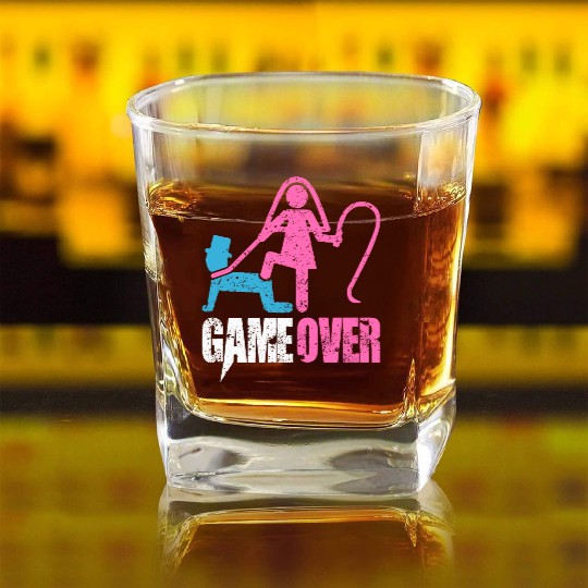 Funny Bride and Groom Meme & Quote Square Whiskey Glasses "Game