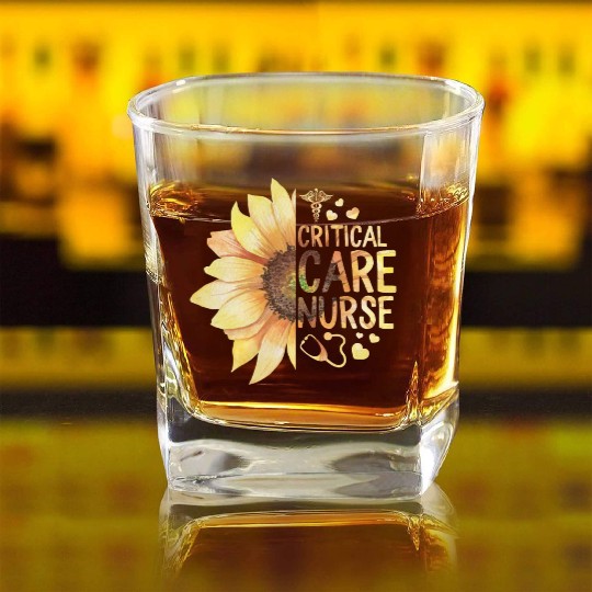 Critical Care Nurse Square Whiskey Glasses, ICU Nurse Gift,