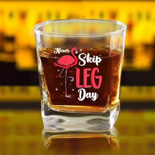 Flamingo Never Skip Leg Day Funny Gym Flamingo Square Whiskey Glasses