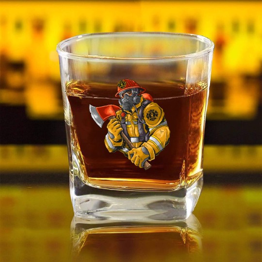 firefighter fire brigade fire station blueish use Square Whiskey Glasses