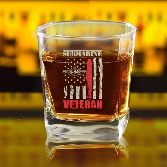 US Military Submarine Gift For A Veteran Square Whiskey Glasses