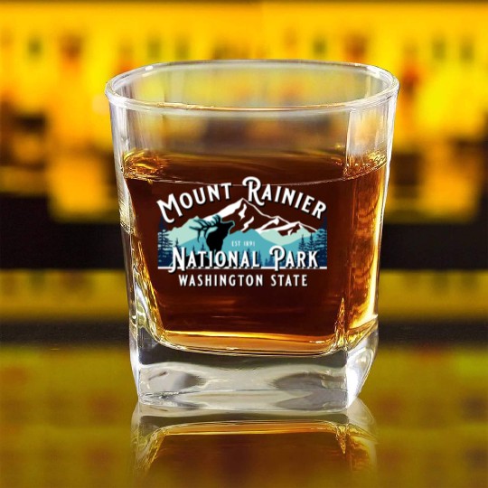 Vintage Mount Rainier National Park Washington Sou Square Whiskey Glasses