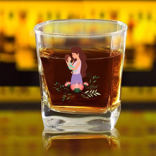 I Love You, Mama & Baby Square Whiskey Glasses, Mommy and Me Square Whiskey Glasses