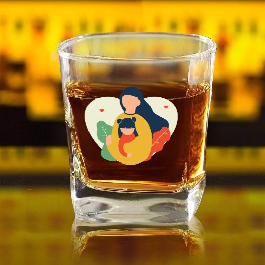 I Love You, Mama & Baby Square Whiskey Glasses, Mommy and Me Square Whiskey Glasses