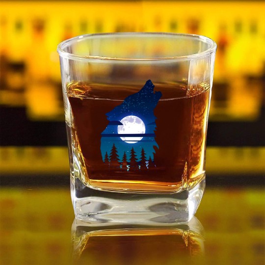 Howling wolf full moon forest howling wild Square Whiskey Glasses