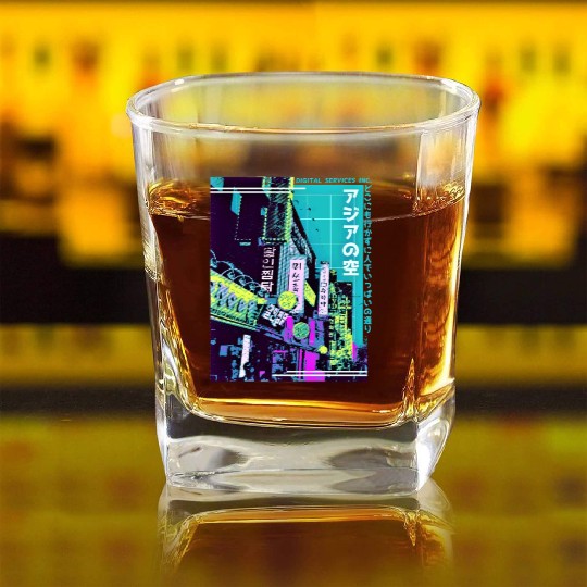 Aesthetic Vaporwave Japan Style 80s 90s Tokyo Asia Square Whiskey Glasses