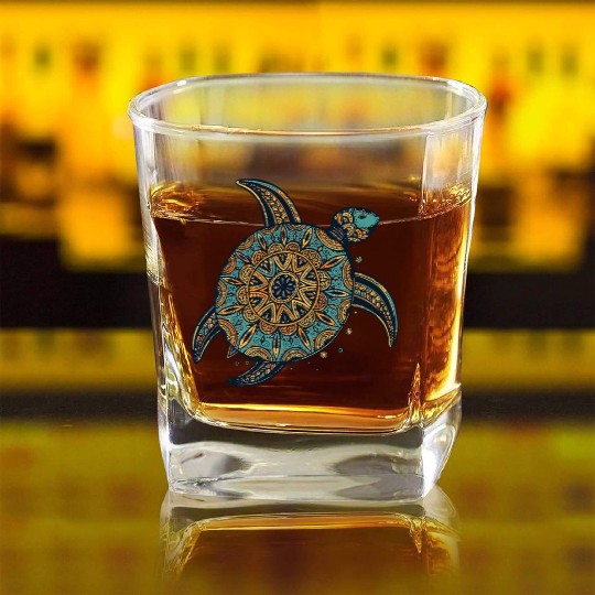 Tribal Hawaiian Sea Turtle Square Whiskey Glasses World Turtle