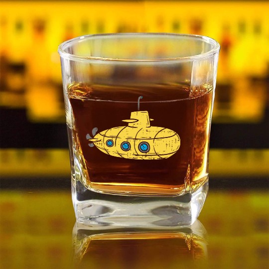 Us Navy Yellow Cartoon Submarine Cute Submariner B Square Whiskey Glasses