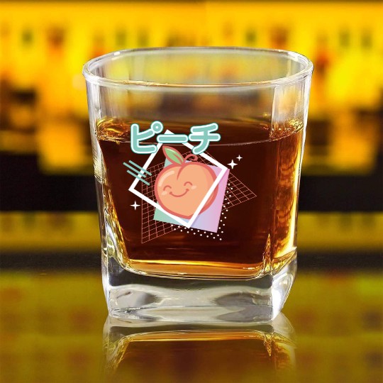 90s peach kawaii Square Whiskey Glasses
