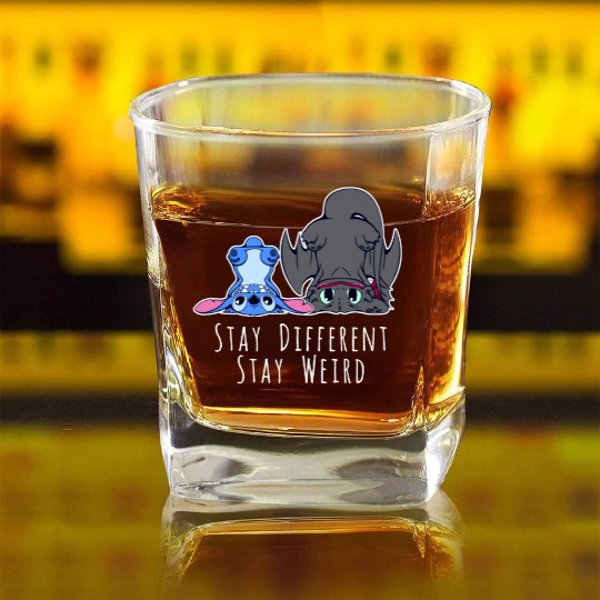 Stay Different Stay Weird Toothless And Stitch Square Whiskey Glasses