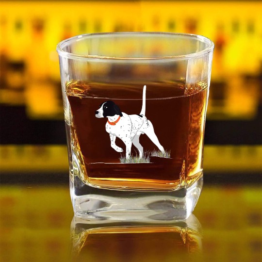 Bird Hunting Hunter English Pointer Dog Square Whiskey Glasses