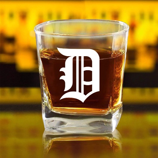 Detroit Baseball D Vintage Michigan Bengal Tiger R Square Whiskey Glasses