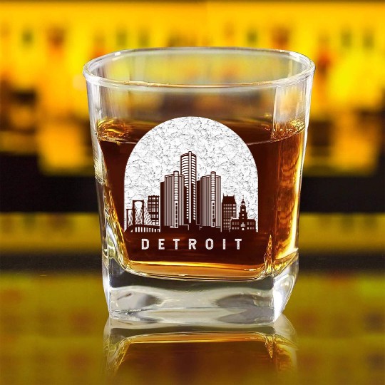 Detroit Michigan Skyline Square Whiskey Glasses
