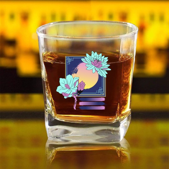 Neon Floral Sunset Square Whiskey Glasses