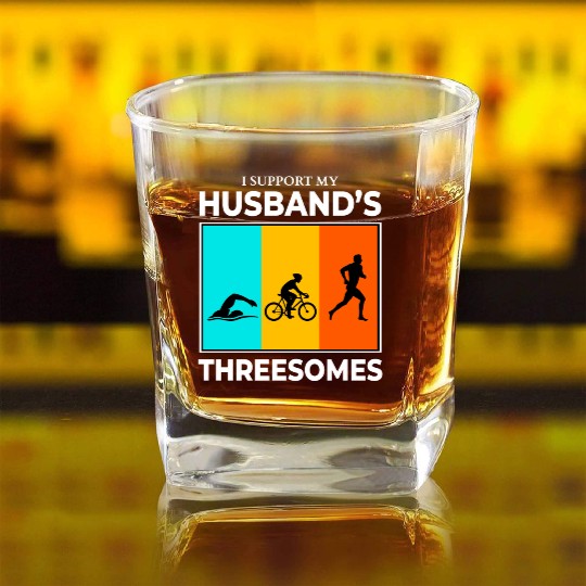 Swim Bike Run Triathlon Triathlete Husband Wife Square Whiskey Glasses