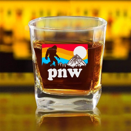 PNW Pacific Northwest Bigfoot Square Whiskey Glasses