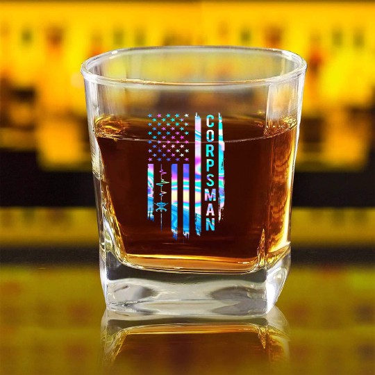Awesome US Flag Heart Corpsman Square Whiskey Glasses
