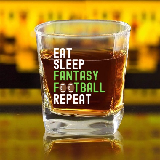 Eat Sleep Fantasy Football Repeat FFL Champion Square Whiskey Glasses