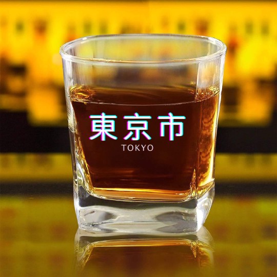 Aesthetic Vaporwave. Japan 80s 90s Tokyo Square Whiskey Glasses