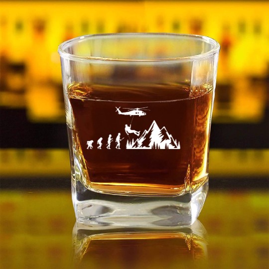 Mountain Rescue Evolution Mountaineers Helicopter Square Whiskey Glasses