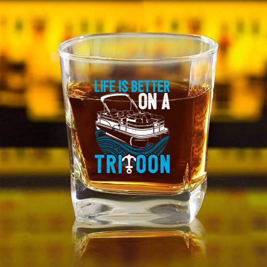 Pontoon First Mate Tri-toon Boat Lovers Idea Gifts Square Whiskey Glasses