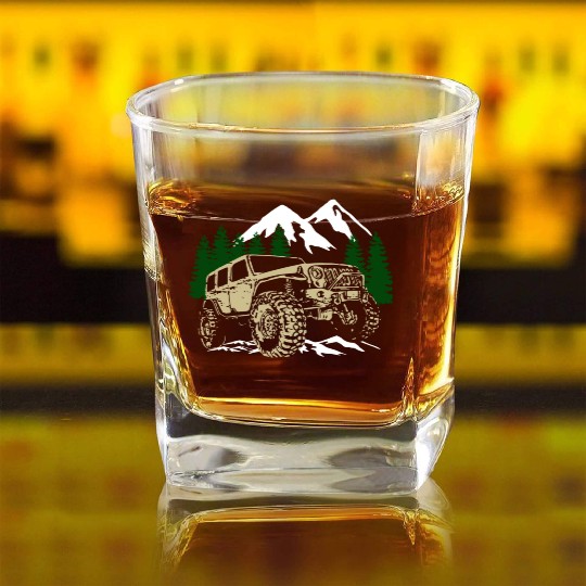 Mountain Jeep 4x4 Offroad Square Whiskey Glasses