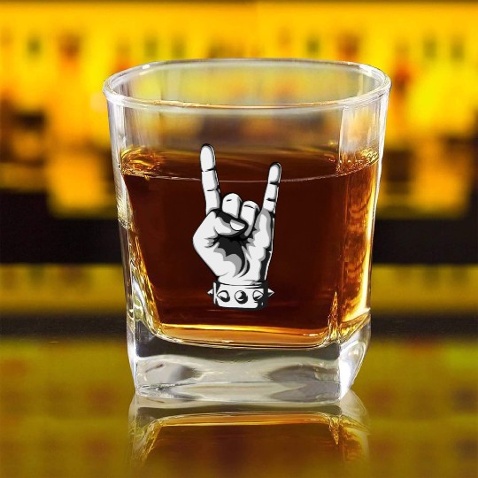 Rock And Roll Finger Sign Music Cool Rock Band Pun Square Whiskey Glasses