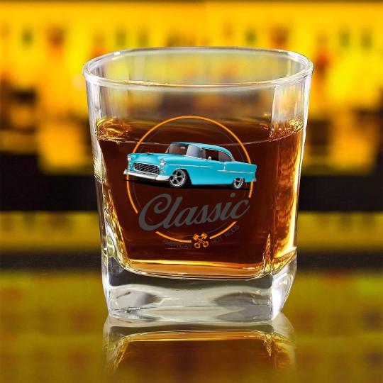 Classic Blue 1955 Street Rod Square Whiskey Glasses