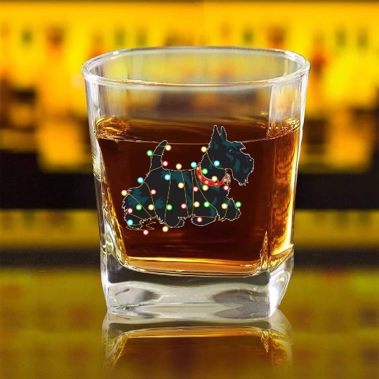 Christmas Lights Scottie Dog Lover Funny Xmas Gift Square Whiskey Glasses