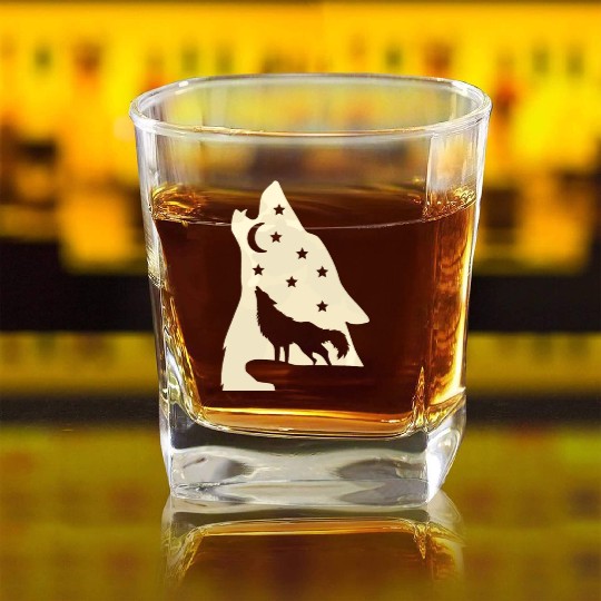 Wolf silhouette howling wolf moonlight Square Whiskey Glasses