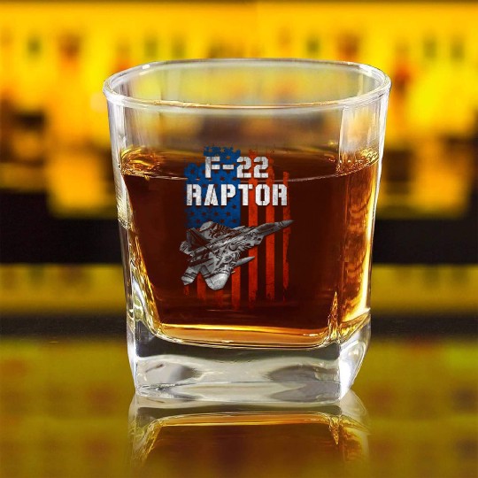 F 22 Raptor US Airborne Fighter Pilot Square Whiskey Glasses