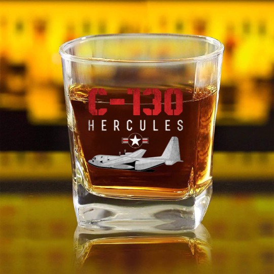 C 130 Hercules US Airborne Fighter Pilot Square Whiskey Glasses