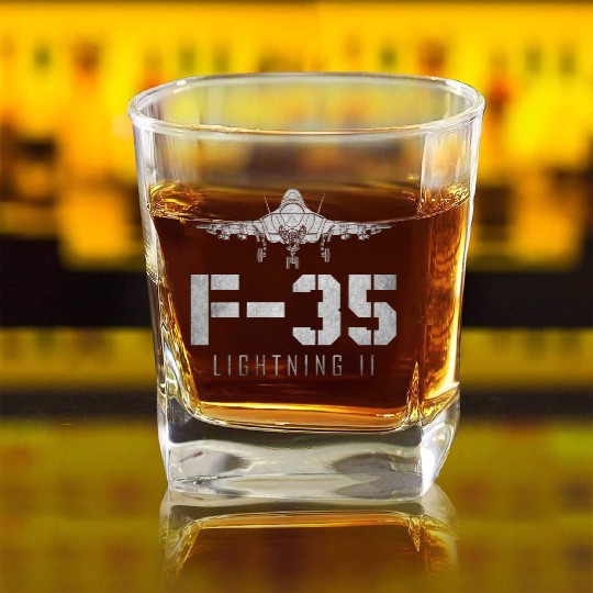 F 35 Lightning II US Airborne Fighter Pilot Square Whiskey Glasses