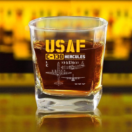 C 130 Hercules US Airborne Fighter Pilot Square Whiskey Glasses