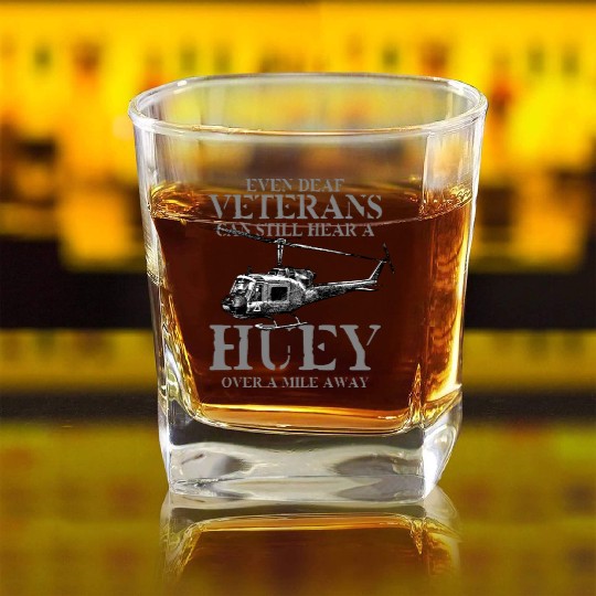 Huey Aircraft Army US Airborne Fighter Pilot Square Whiskey Glasses