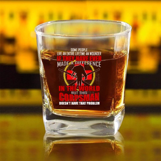 Devil US Navy Corpsman DOC Badass Army Veteran Square Whiskey Glasses