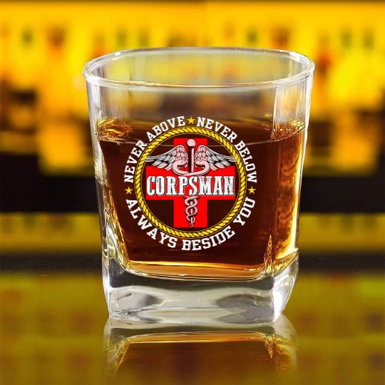 Corpsman Devil Doc Corpsman US Army Square Whiskey Glasses
