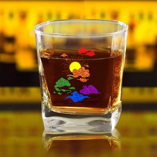 Sun and Clouds LGBT. LGBTQ Pride. Square Whiskey Glasses