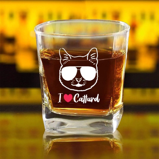 I Love Catturd Funny Square Whiskey Glasses