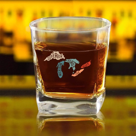 Great lakes USA, Michigan Lake Erie Lake Square Whiskey Glasses