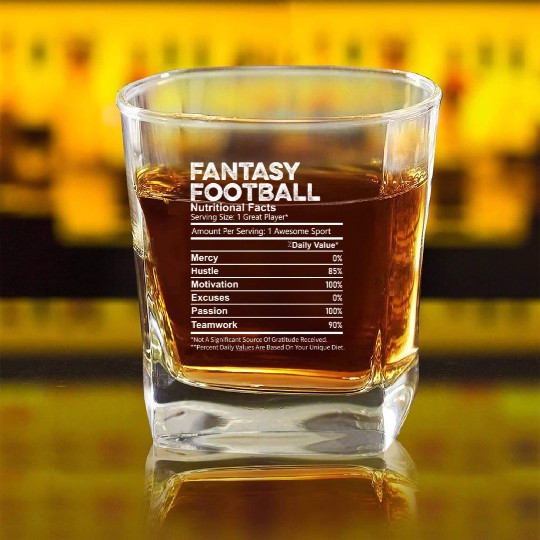 Funny Fantasy Football Nutrition Facts Player Men Square Whiskey Glasses