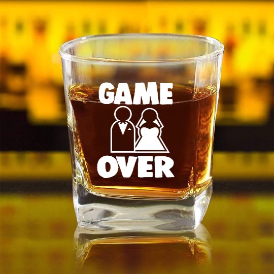 Wedding Bachelor Bachelorette Party Game Over Square Whiskey Glasses