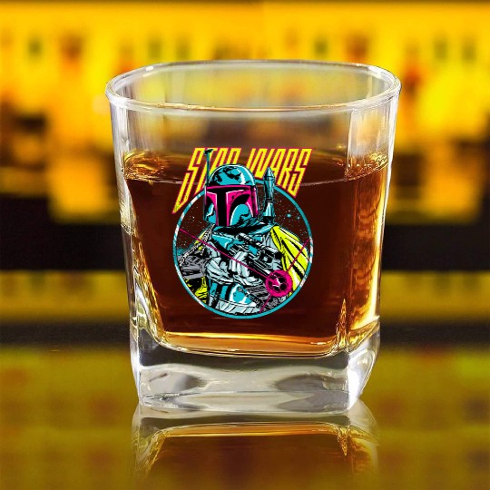 Star Wars Boba Fett Neon Blaster Vintage Graphic Square Whiskey Glasses