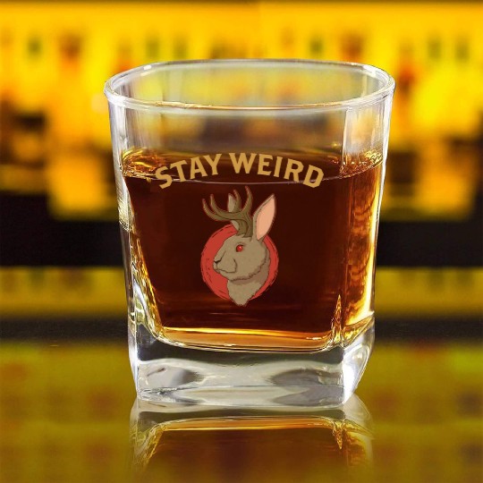 Stay Weird Cryptozoology Cryptid Jackalope product Square Whiskey Glasses