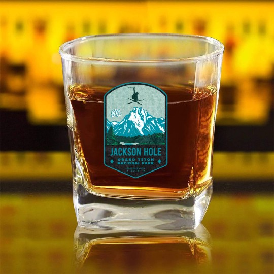 Jackson Hole Ski Badge Square Whiskey Glasses