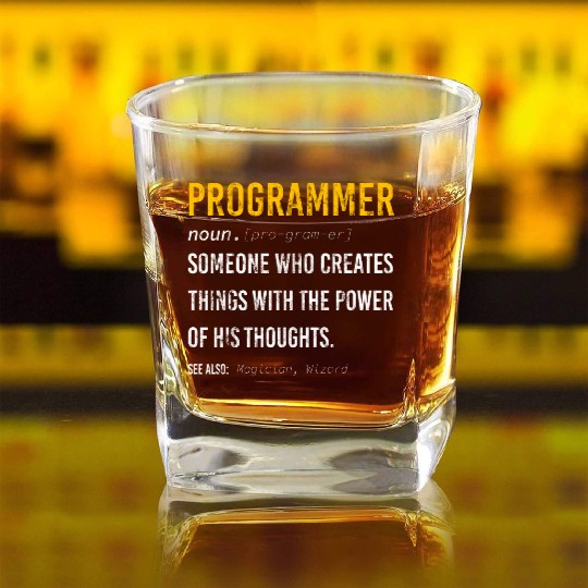 dev programmer funny definition power of thoughts Square Whiskey Glasses