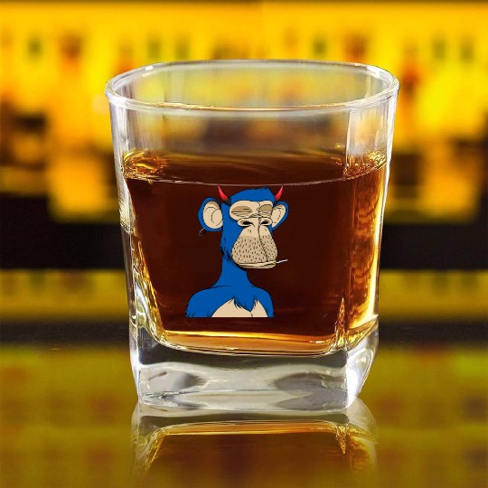 Blue bored monkey Square Whiskey Glasses